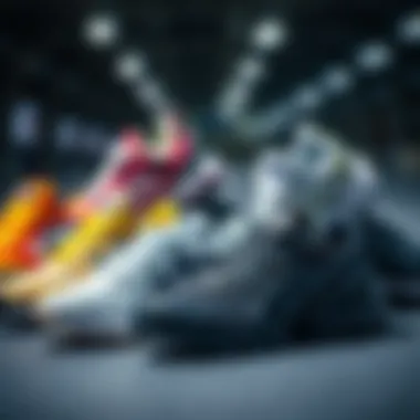 Various models of sports shoes