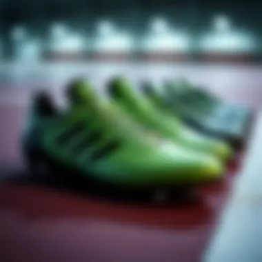 Group of Adidas green cleats designed for various sports