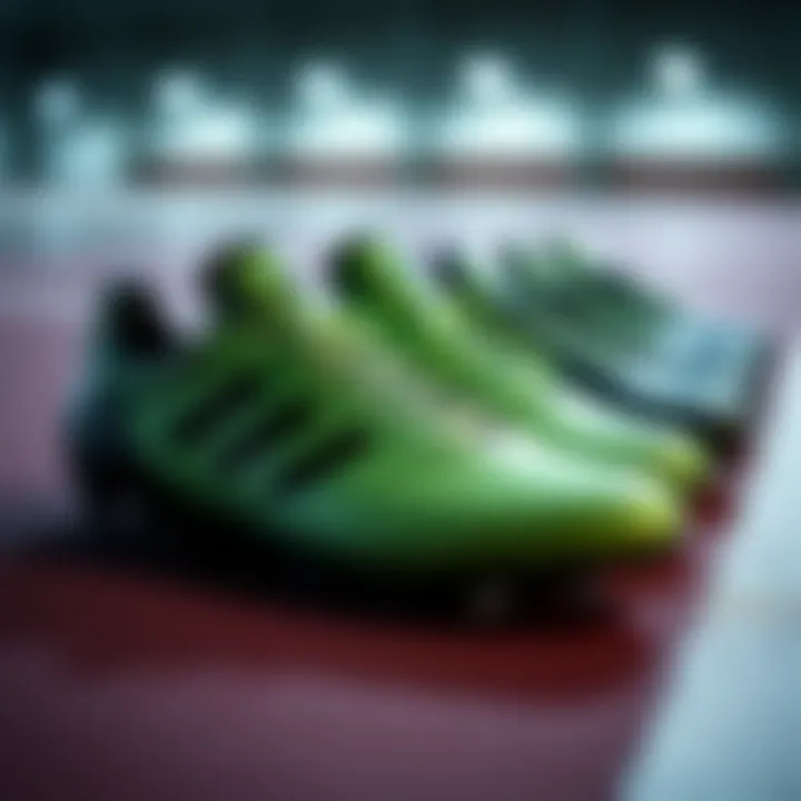Group of Adidas green cleats designed for various sports