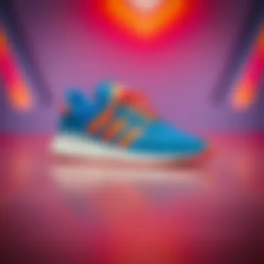 Stylish Adidas blue and orange sneakers on a vibrant background