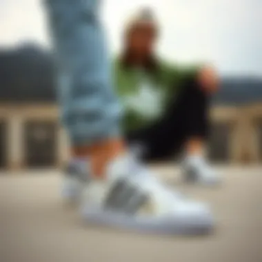 Stylish pairing of Adidas Superstar laceless shoes with casual outfits