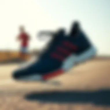 Active lifestyle representation with Adidas Tensaur Run sneakers in motion.