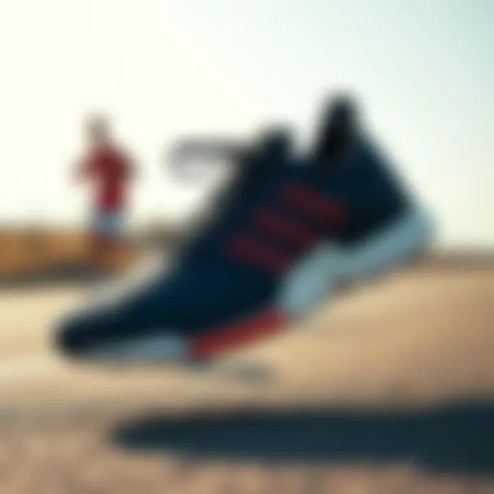 Active lifestyle representation with Adidas Tensaur Run sneakers in motion.