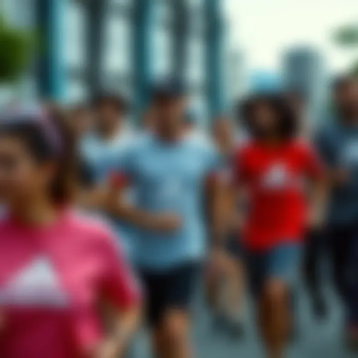 Group of diverse sports enthusiasts wearing Adidas t-shirts during an activity.