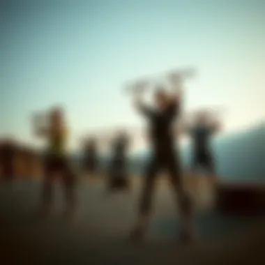 A group engaging in a dynamic calisthenics workout session.