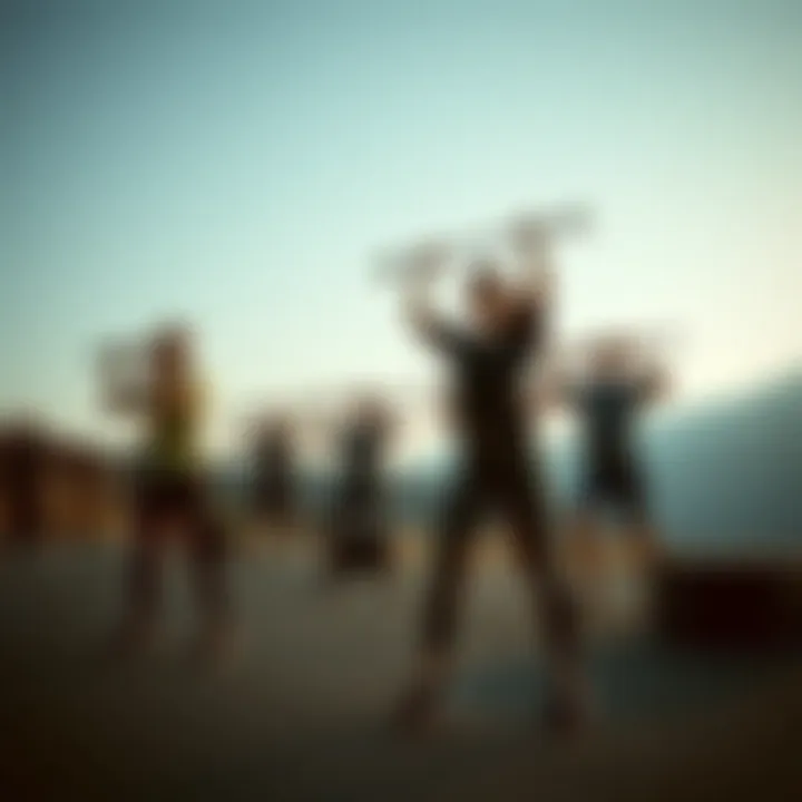 A group engaging in a dynamic calisthenics workout session.