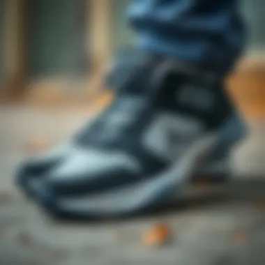 Detailing the Comfort and Design of Jump Shoes Close-up of jump shoes showcasing their design and comfort features.