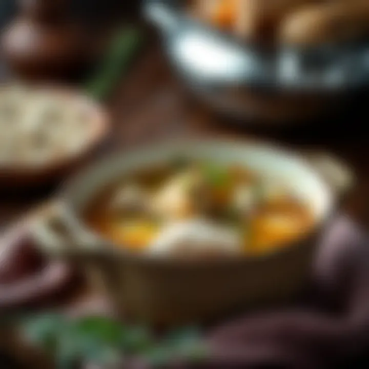 Hearty Chicken Broth A hearty chicken broth served in a rustic bowl, exuding warmth and comfort