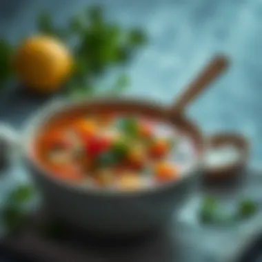 Vibrant Vegetable Soup A vibrant bowl of nutrient-rich vegetable soup filled with colorful vegetables and herbs