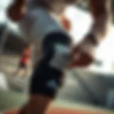 Dynamic Athlete in Action with Knee Support Dynamic athlete in action wearing knee support during a sport activity