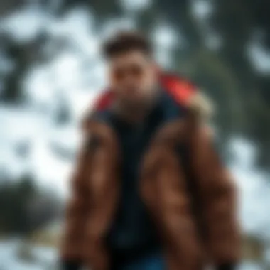 Fashionable layering of insulated jackets with accessories