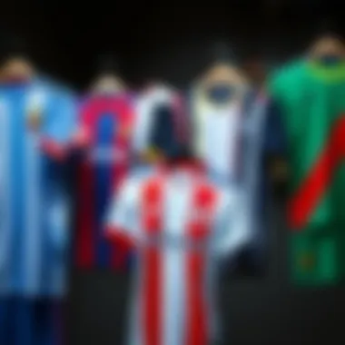 A collection of various football jerseys representing different teams and styles.