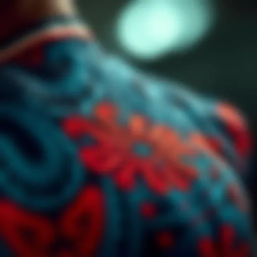 A close-up view of a football jersey showcasing intricate patterns and textures.