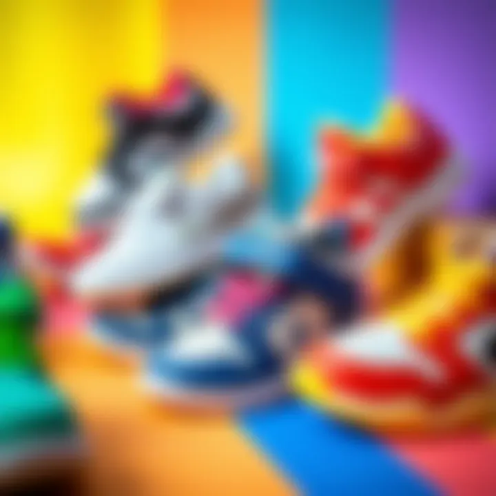 Vibrant Selection of Jump Shoes for Kids Colorful children's jump shoes displayed on a vibrant background.