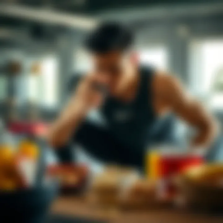 A dynamic workout scene with nutritious snacks on hand