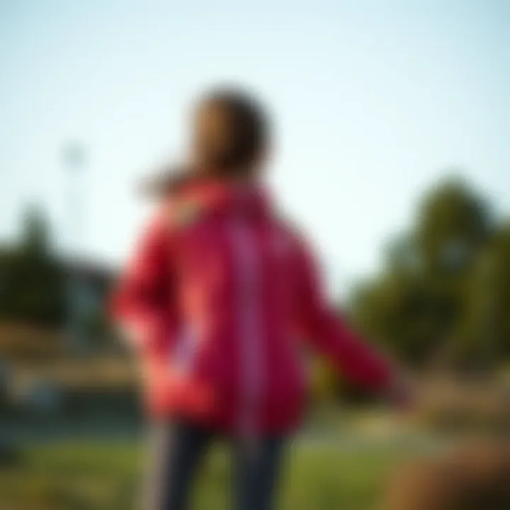 Girl playing outside in a windbreaker jacket