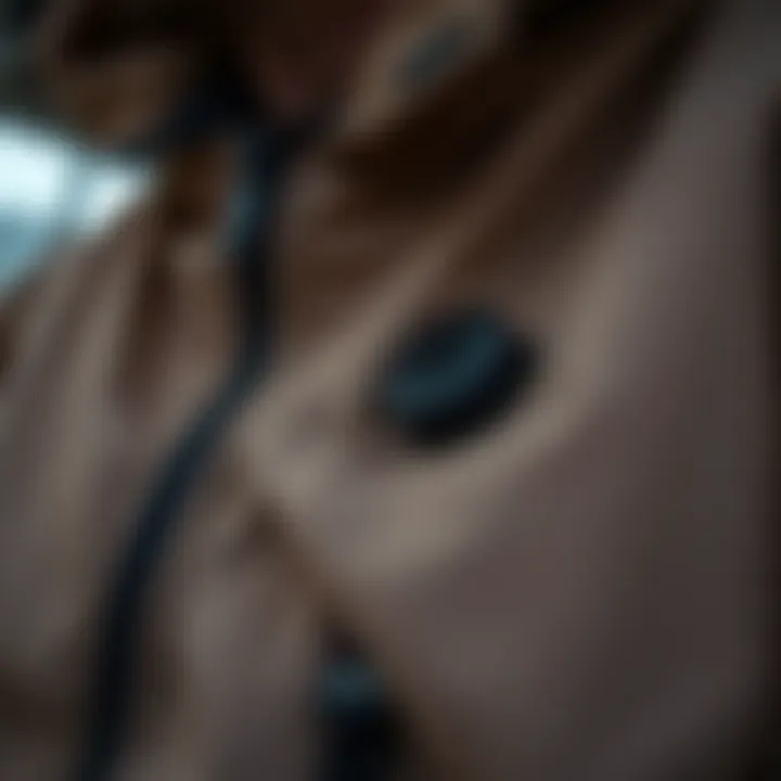 Close-up of jacket material showcasing safety features
