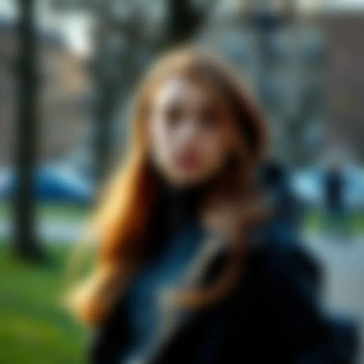 Stylish girl wearing a warm jacket in the park