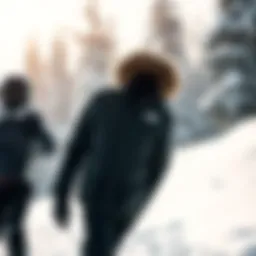 A stylish North Face parka displayed against a snowy backdrop, highlighting its design and functionality.