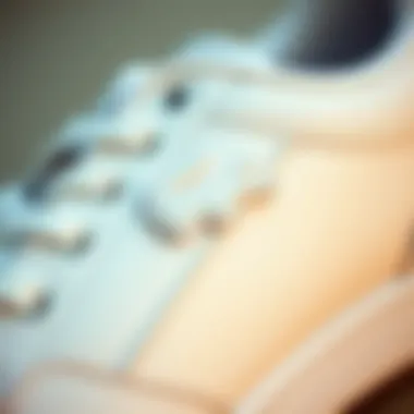 Close-up of Lacoste logo on white shoe emphasizing brand quality