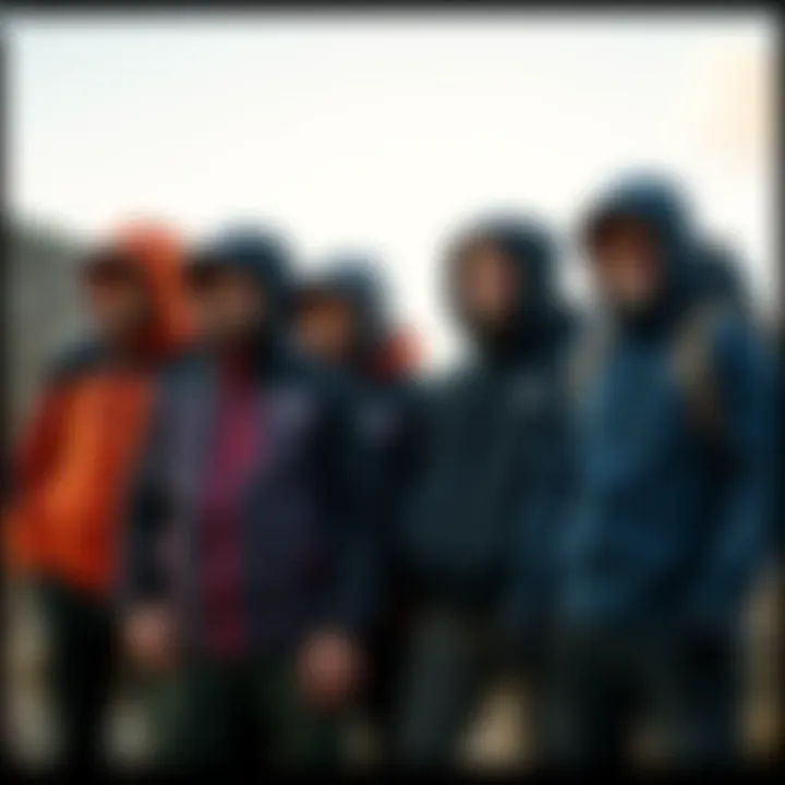 Group of outdoor enthusiasts showcasing their jackets