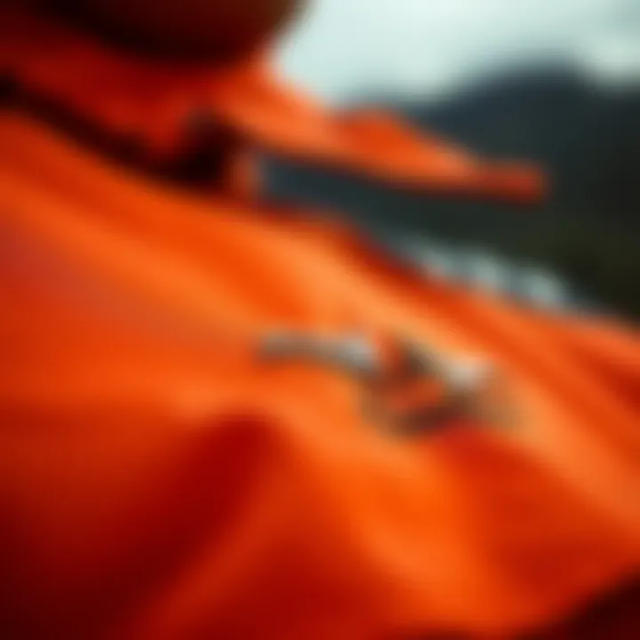 Close-up of the fabric texture of an outdoor jacket