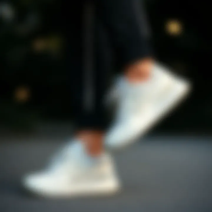 Comfort in Action with New Balance White Sneakers User enjoying a comfortable experience with New Balance white sneakers in action