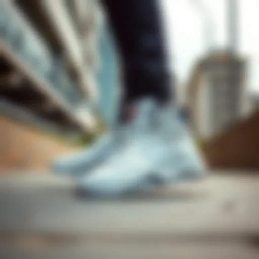 Stylish white Nike basketball shoes in an urban setting