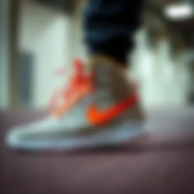 Innovative Design Features of Nike High-Top Sports Shoes Close-up view showcasing the innovative design features of Nike high-top sports shoes