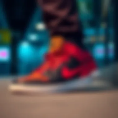 Fashion-Forward Styling of Nike High-Top Sports Shoes Fashion-forward styling of Nike high-top sports shoes in a trendy setting