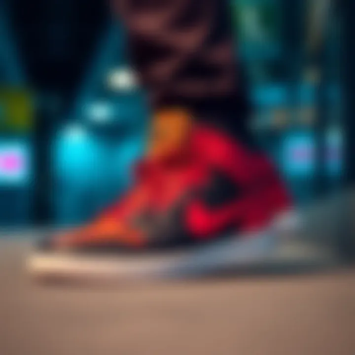 Fashion-Forward Styling of Nike High-Top Sports Shoes Fashion-forward styling of Nike high-top sports shoes in a trendy setting