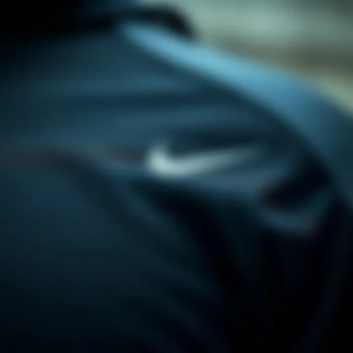 Close-up of design details in Nike black sportswear