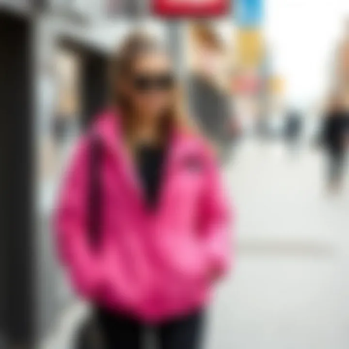Stylish outfit featuring North Face pink jacket paired with trendy accessories