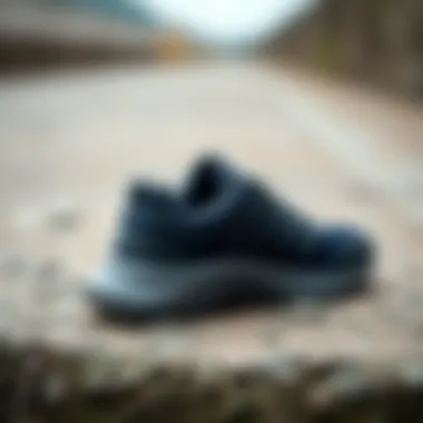 Stylish Outdoor Shoe Design A close-up of a stylish outdoor shoe on a textured surface, showcasing its design.