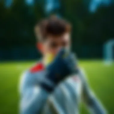 Young athlete wearing Puma goalkeeper gloves on the field
