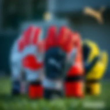 Various models of Puma goalkeeper gloves for kids displayed together