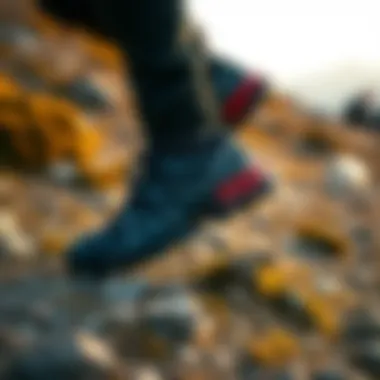 A dynamic shot of the shoe on a rugged trail