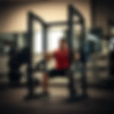 Smith Machine Squat Setup Detailed view of the Smith machine setup for squats