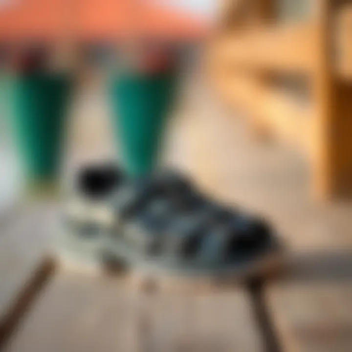 A stylish pair of sports sandals on a wooden surface