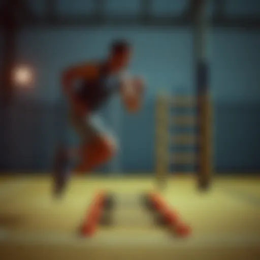 Athlete demonstrating agility drills on a sports ladder