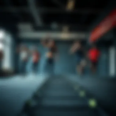 Dynamic Workout Session with Sports Ladder Group of individuals engaged in a sports ladder workout session