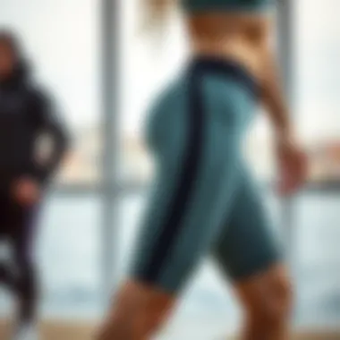 A side view of swim tights emphasizing their fit and design elements.